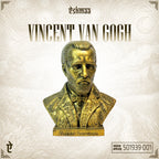 Brass bust of Vincent van Gogh on a textured white background with 'Ashmaa' branding